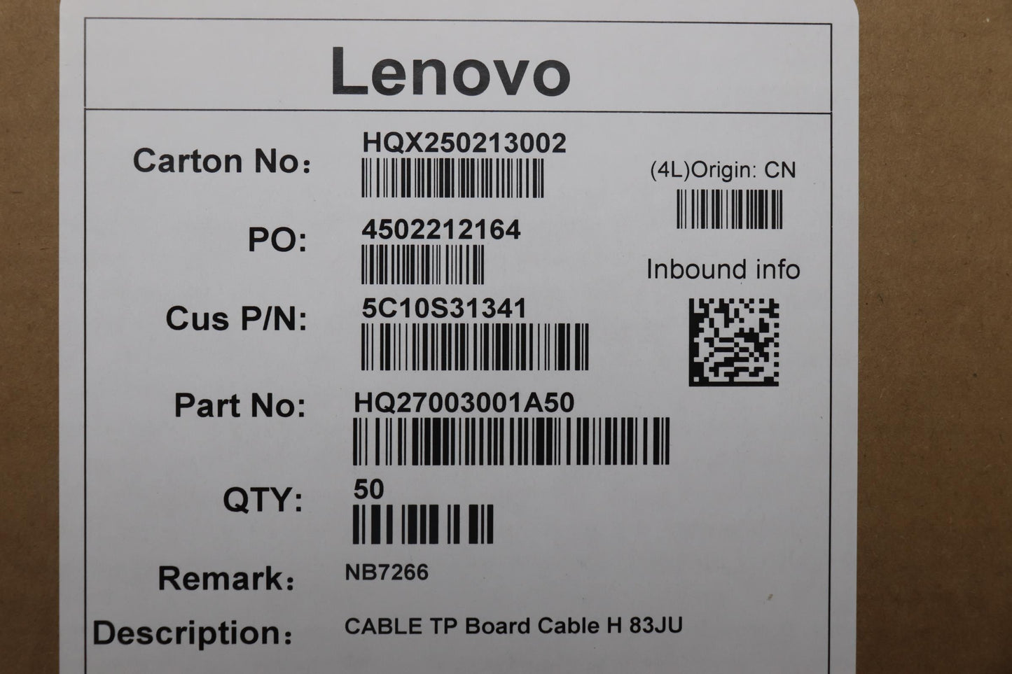Lenovo TP Board H 83JU Cable 5C10S31341