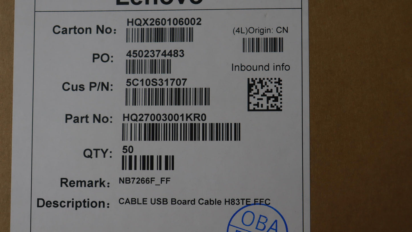 Lenovo Board H83TE USB FFC Cable 5C10S31707