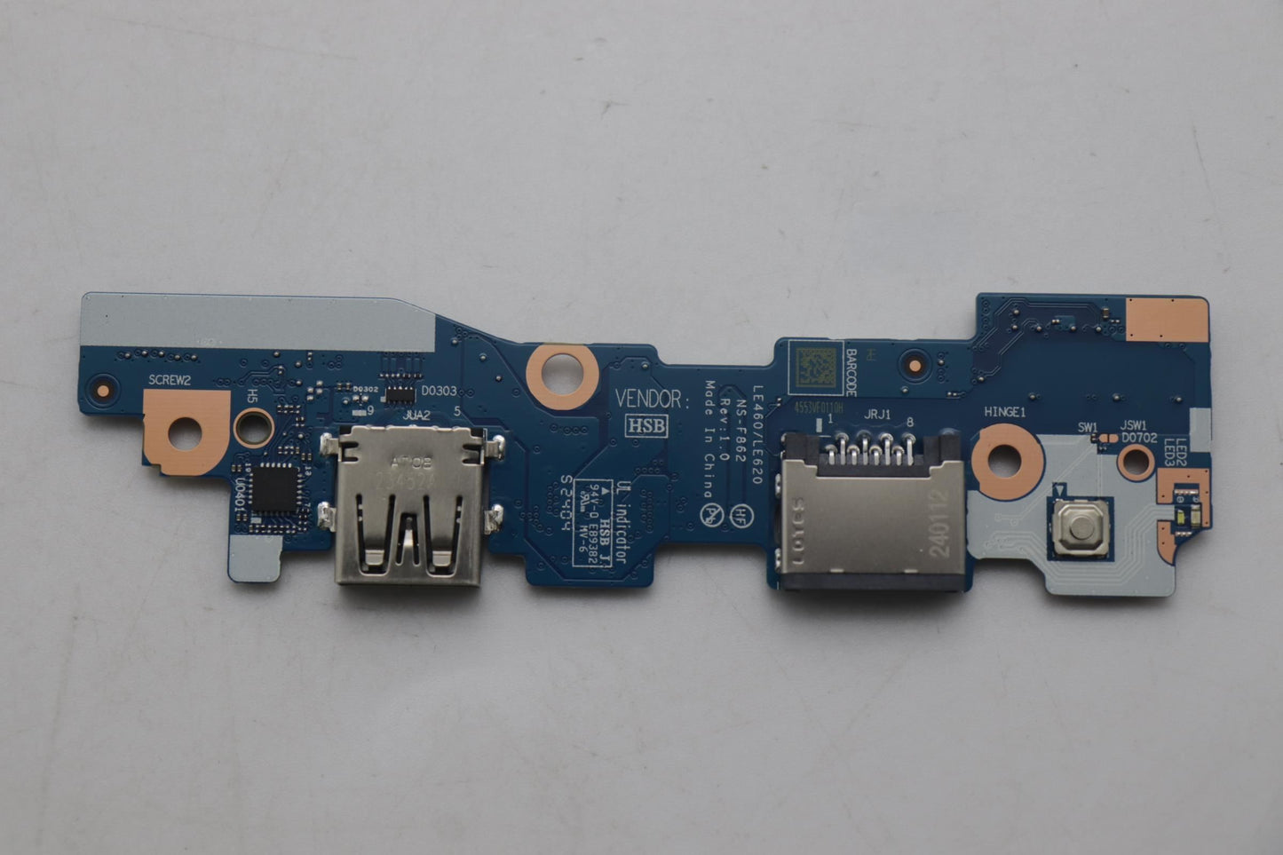 Lenovo CARDPOP FRU PCBA IO/B NSF862 W/O Fingerprint FPR I/O Board 5C51J62785