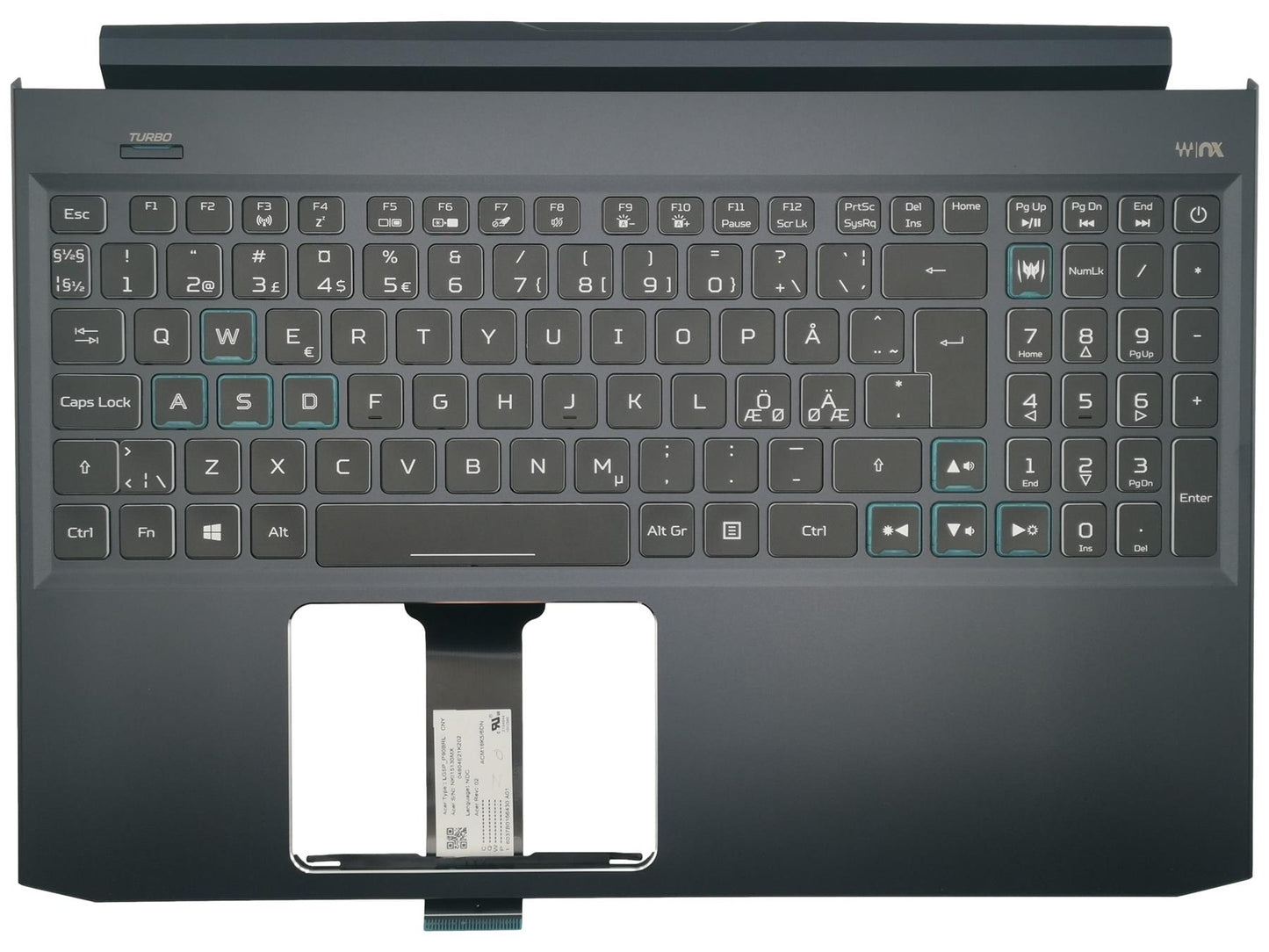 Acer Predator Helios PH315-52 Palmrest Cover Keyboard Nordic Black 6B.Q53N4.027