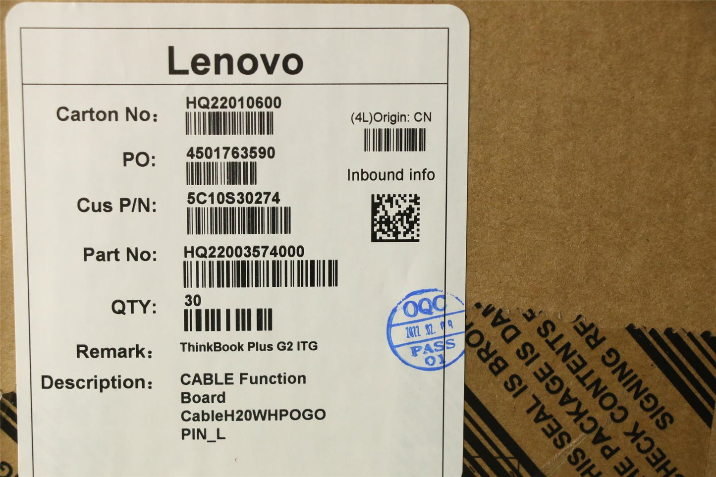 Lenovo Function Board CableH20WHPOGOPIN_L 5C10S30274