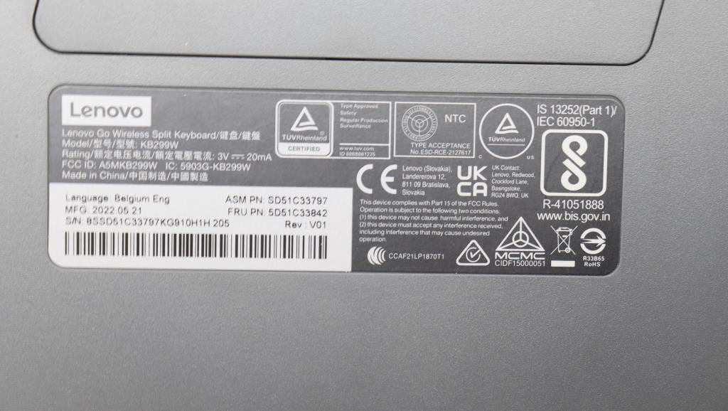 Lenovo Split KBD-Belgium Eng 5D51C33842