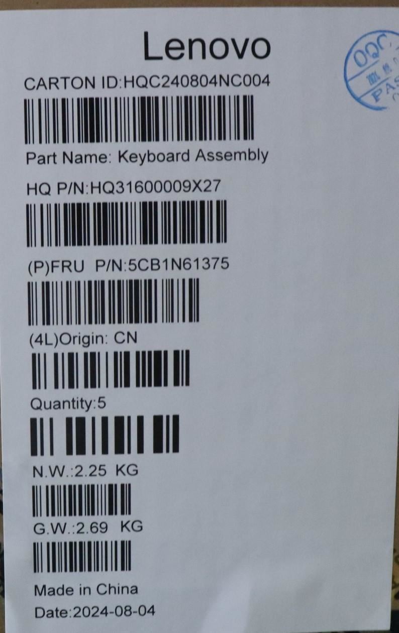 Lenovo Upper Case ASM_HUN H83DR CB STO GY 5CB1N61375