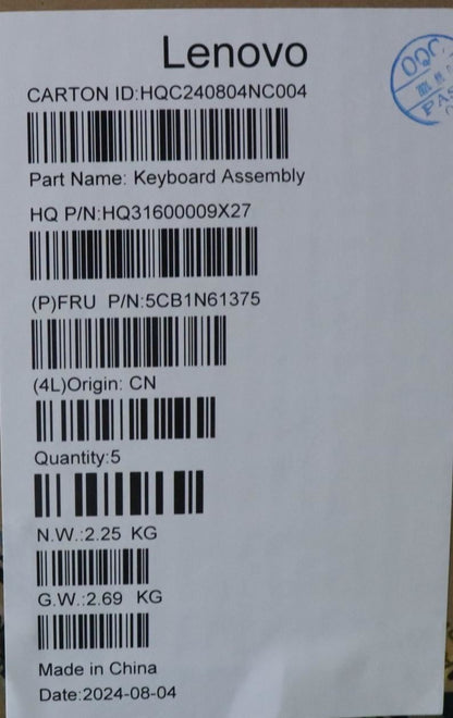 Lenovo Upper Case ASM_HUN H83DR CB STO GY 5CB1N61375