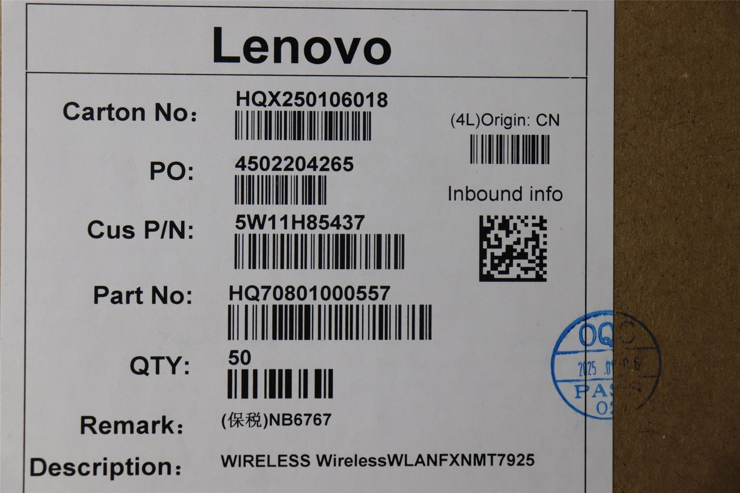 Lenovo Wireless,WLAN,FXN,MT7925 5W11H85437