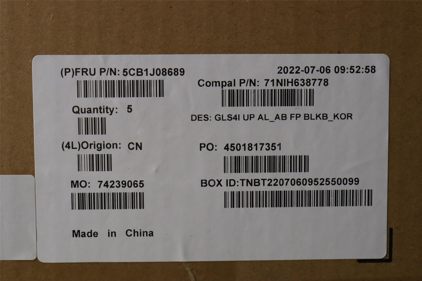 Lenovo UpperCaseASM_KOR C82SD ALAB FPBL 5CB1J08689