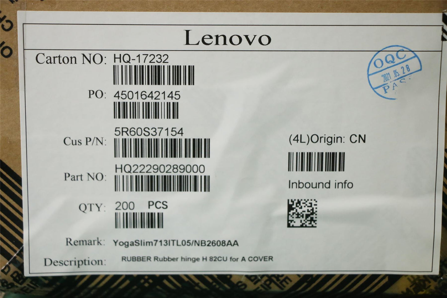 Lenovo RUBBER Rubber hinge H 82CU for A COVER 5R60S37154