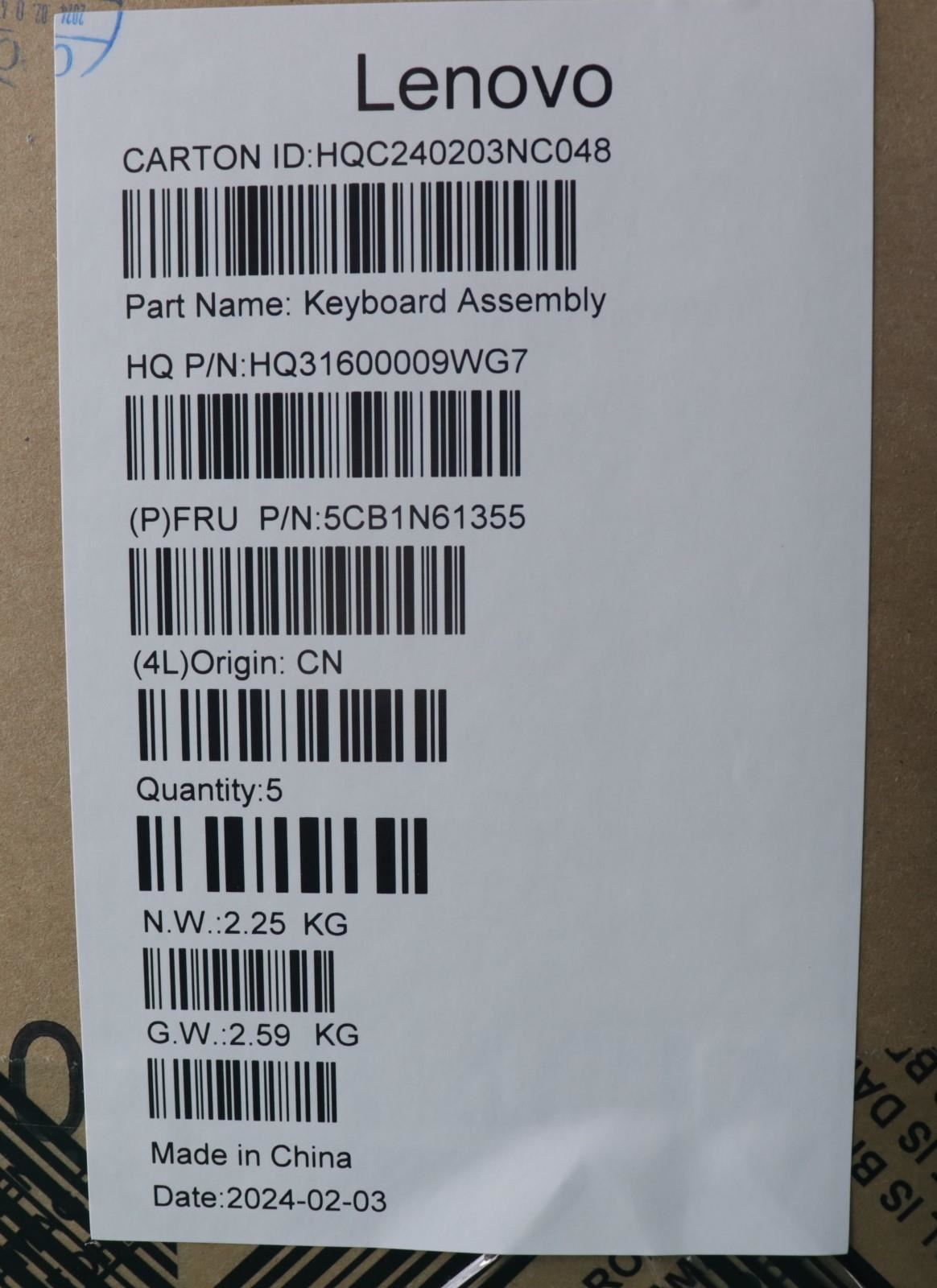 Lenovo Upper Case ASM_ENG H83DR CB STO GY 5CB1N61355