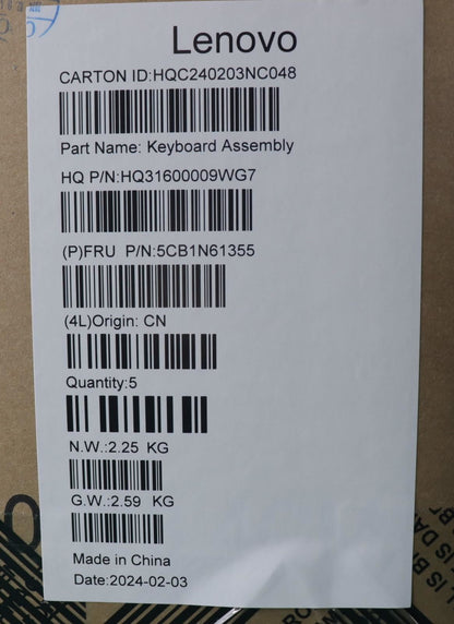 Lenovo Upper Case ASM_ENG H83DR CB STO GY 5CB1N61355