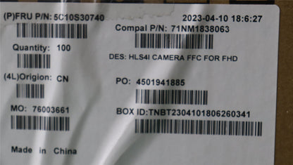 Lenovo Camera cable C 82XD FHD FFC 5C10S30740
