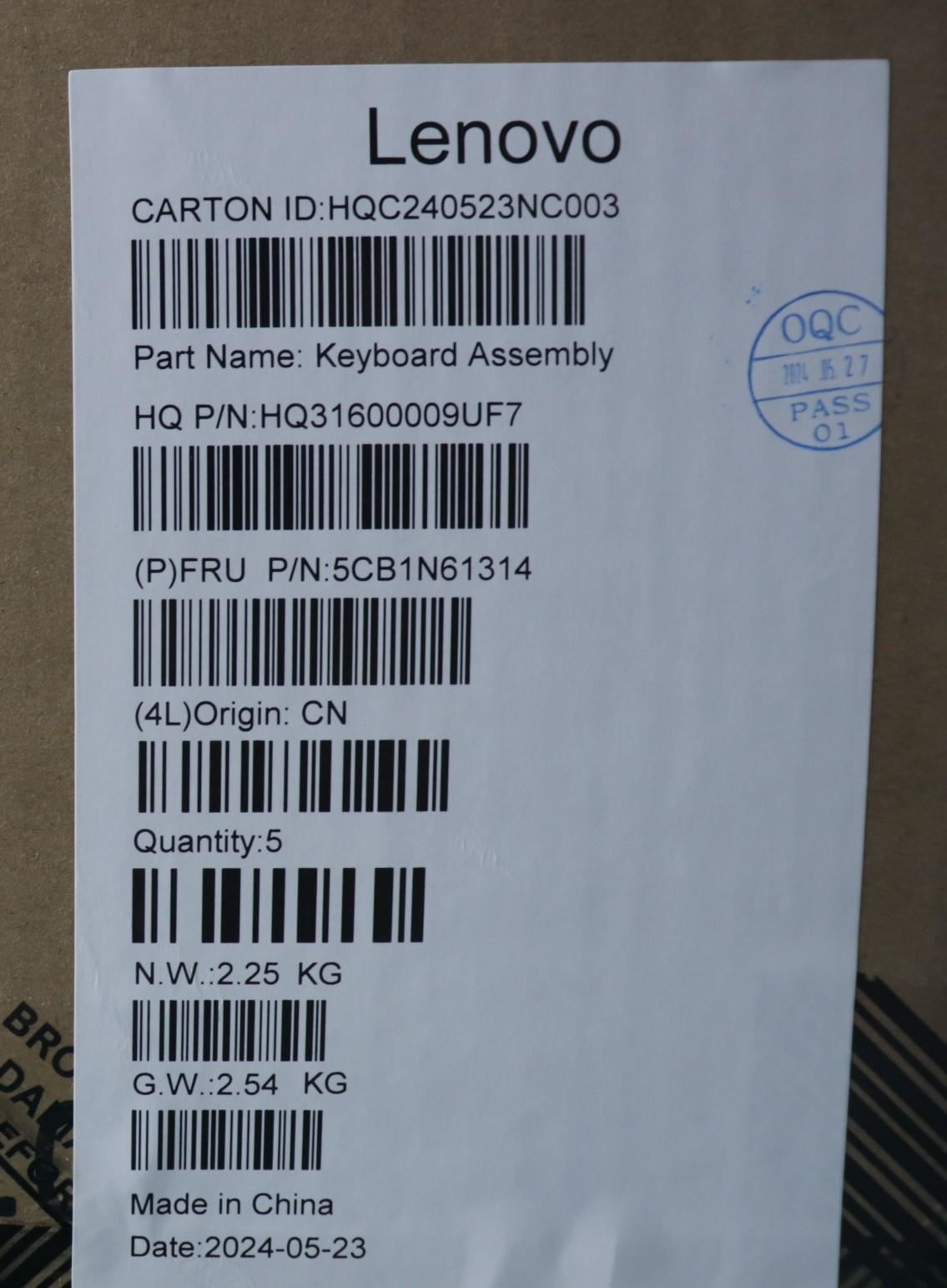 Lenovo Upper Case ASM_HUN H83DR LG STO GY 5CB1N61314