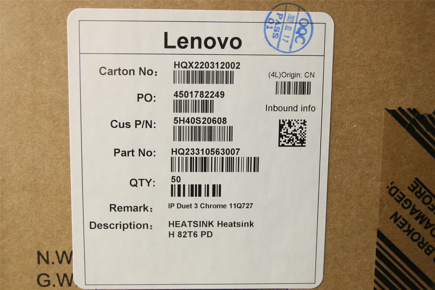 Lenovo HEATSINK Heatsink H 82T6 PD 5H40S20608