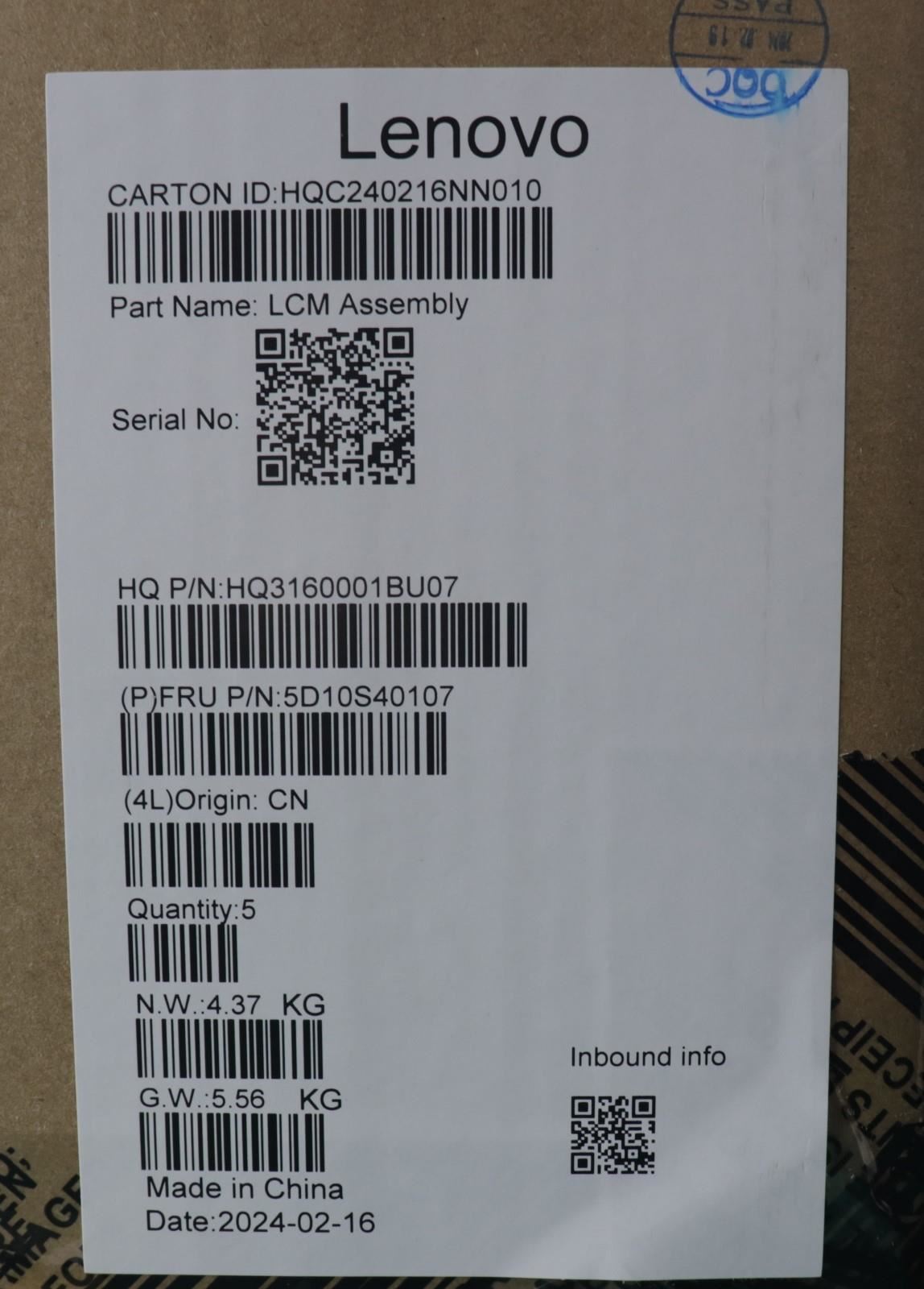 Lenovo HUD H 83DU 16WUXGA_GL300N_CB 5D10S40107