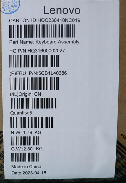 Lenovo Upper Case ASM_ITA H 82Y7 TT PS 5CB1L40686