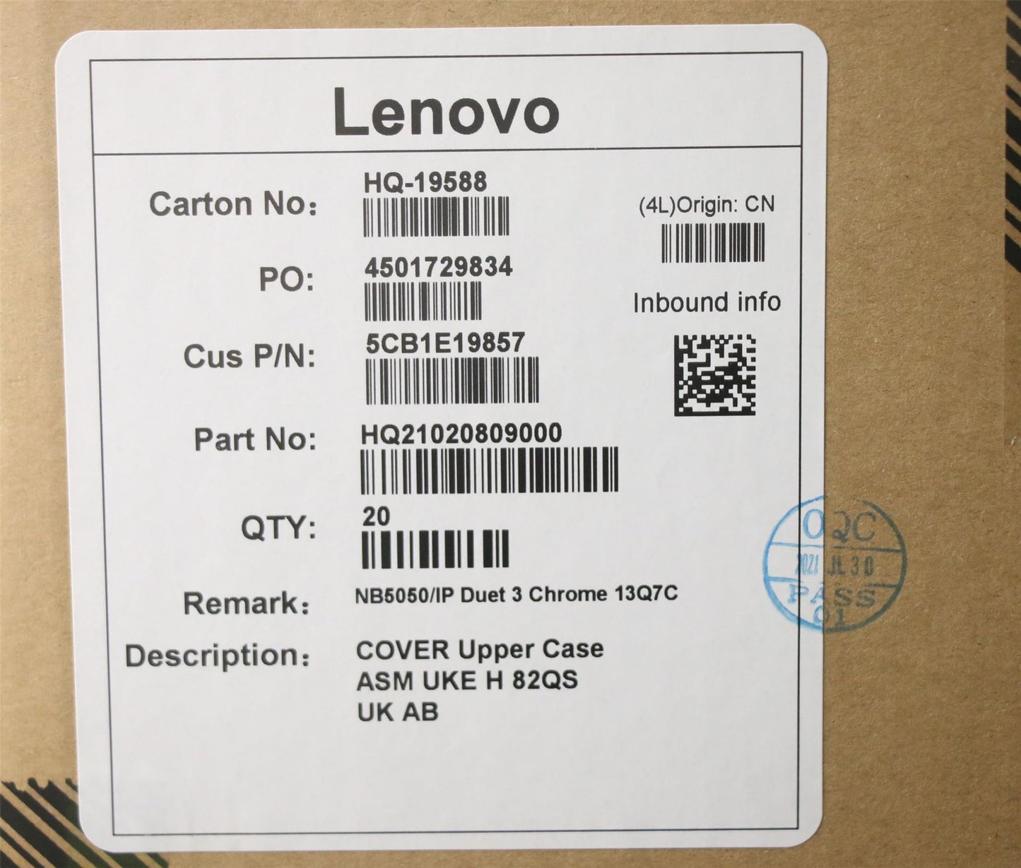 Lenovo Duet Duet 5 Chromebook 13Q7C6 Keyboard Palmrest UK Black 5CB1E19857