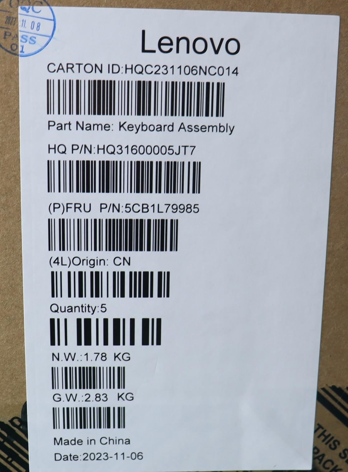 Lenovo Yoga 7 14APH8 Palmrest Cover Touchpad Keyboard US Euro 5CB1L79985