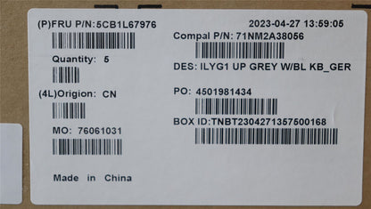 Lenovo Legion S7 16IRH8 Palmrest Cover Keyboard German Grey Backlit 5CB1L67976