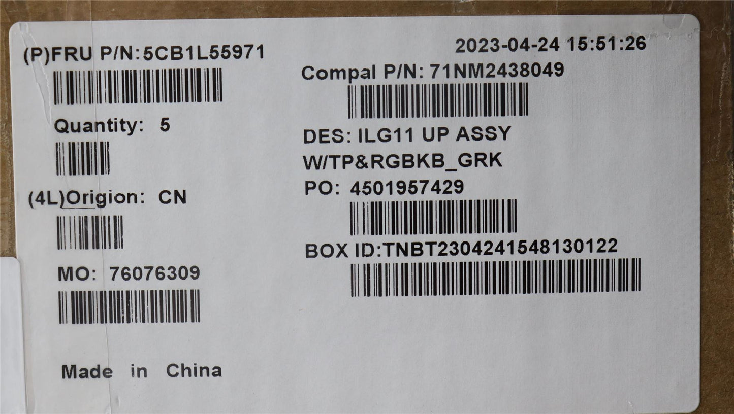 Lenovo Upper Case ASM_GRE C 82XW RGB 5CB1L55971