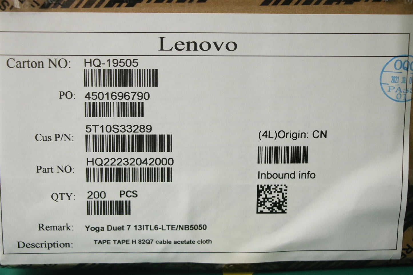 Lenovo TAPE TAPE H 82Q7 cable acetate cloth 5T10S33289