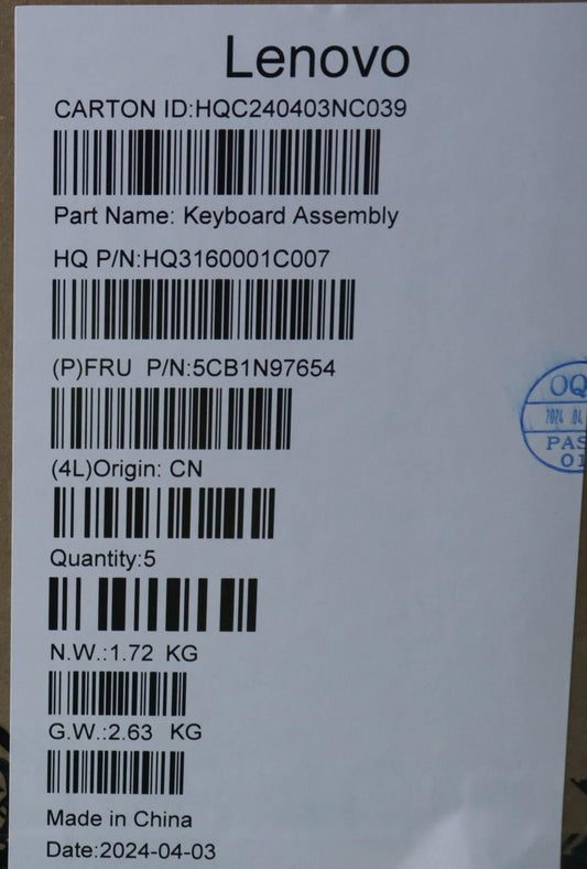Lenovo UpperCaseASM SWS H83DJ NFP SG 5CB1N97654