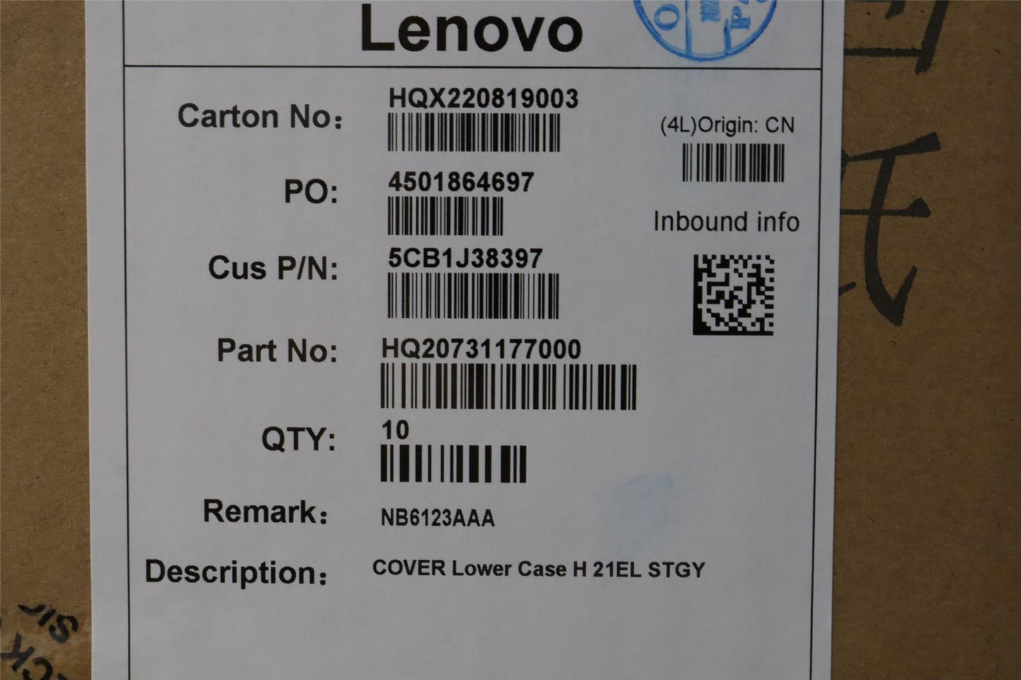 Lenovo Lower Case H 21EL STGY 5CB1J38397