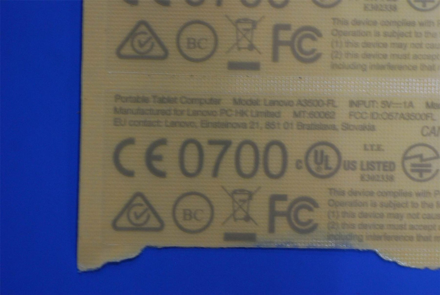Lenovo A3500 Handset Label&*70152247 CS 5L19A6MWGF