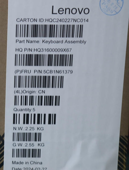 Lenovo Upper Case ASM_SLV H83DR CB STO GY 5CB1N61379