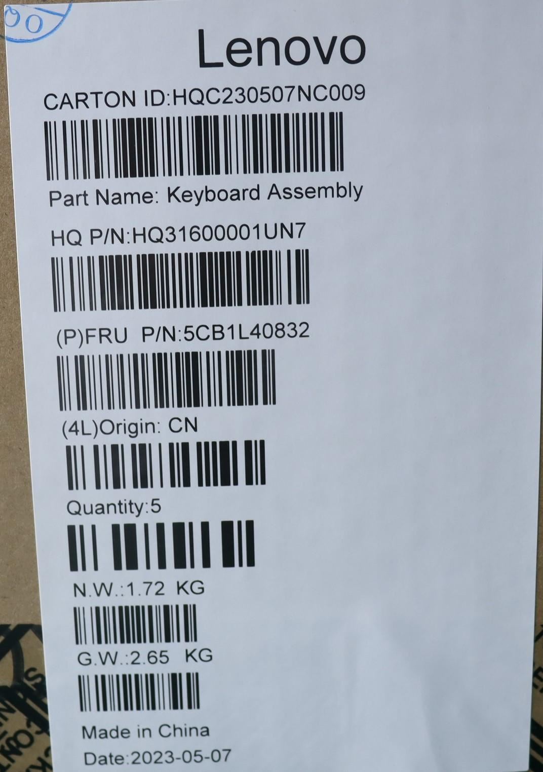 Lenovo Upper Case ASM_SPA H 82YL NFP STGY 5CB1L40832