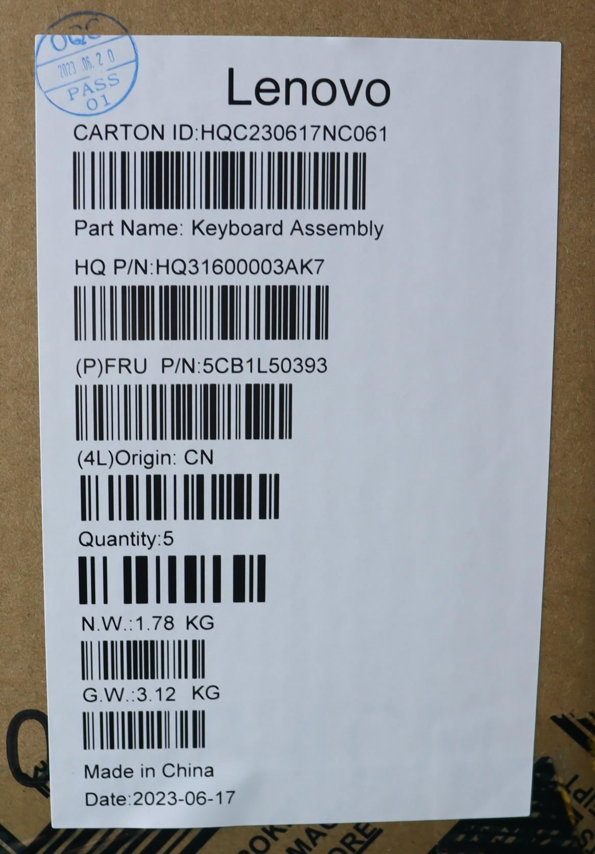 Lenovo Upper Case ASM_EUROENG H83BSFPARGY 5CB1L50393