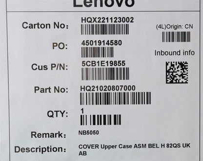 Lenovo Upper Case ASM BEL H 82QS UK AB 5CB1E19855