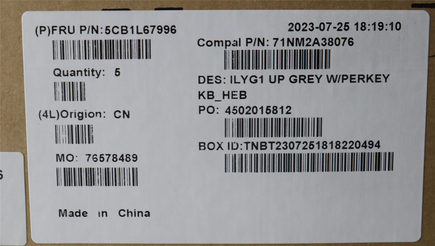 Lenovo Legion S7 16IRH8 Keyboard Palmrest Top Cover Hebrew Grey 5CB1L67996