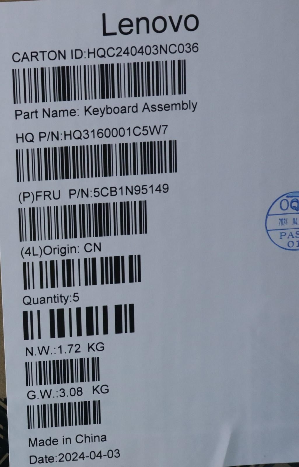 Lenovo UpperCaseASM UKE H83DL FP SG 5CB1N95149
