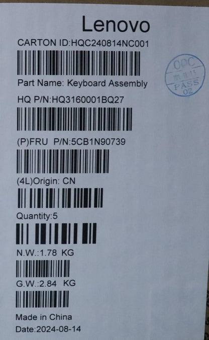 Lenovo Upper Case ASM SPA H 83E3 TT PST 5CB1N90739