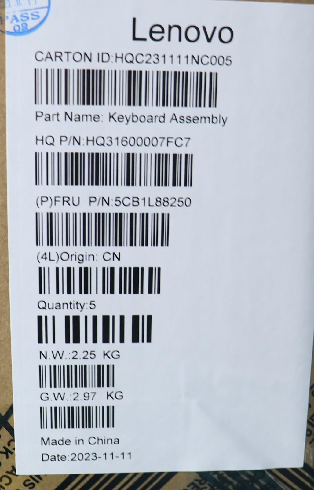 Lenovo COVER Upper Case ASM_SPA_H 83E0_NFP_MIGY 5CB1L88250