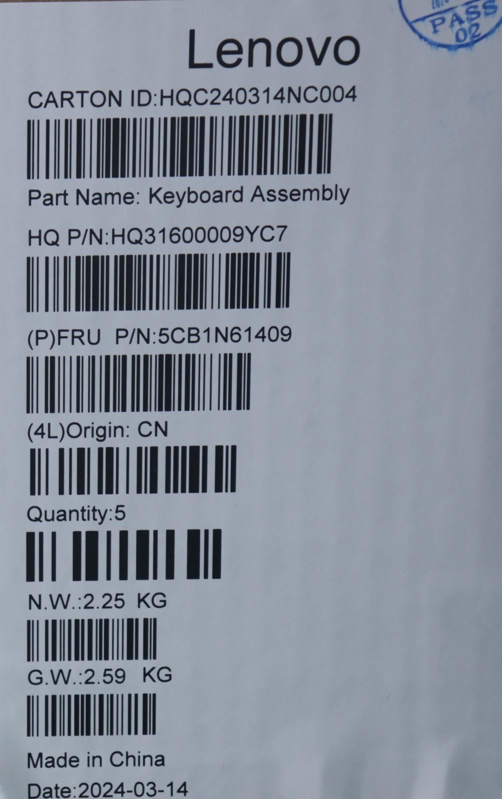 Lenovo Upper Case ASM_SWS H83DR CB GY 5CB1N61409