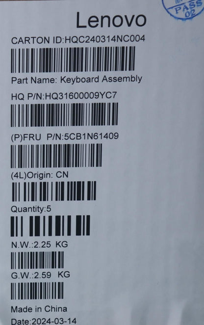 Lenovo Upper Case ASM_SWS H83DR CB GY 5CB1N61409