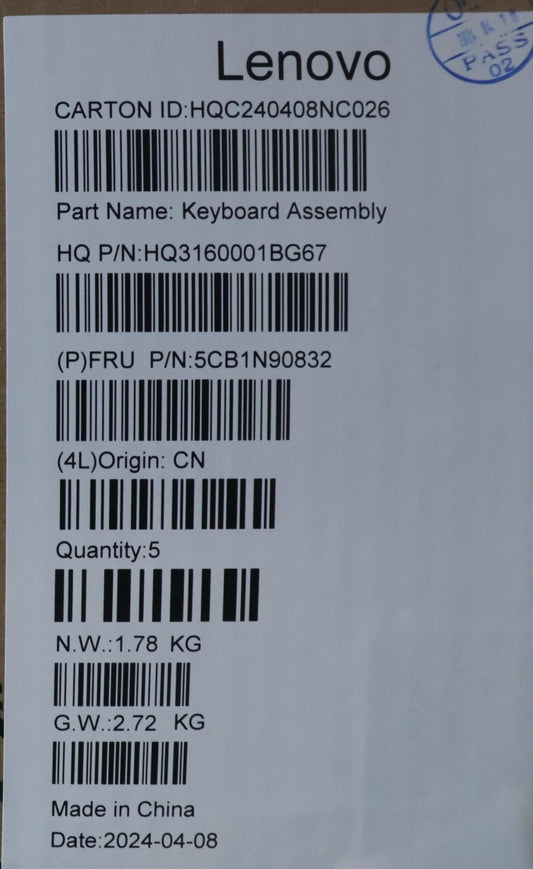 Lenovo Upper Case ASM HUN H 83D3 ARGY 5CB1N90832