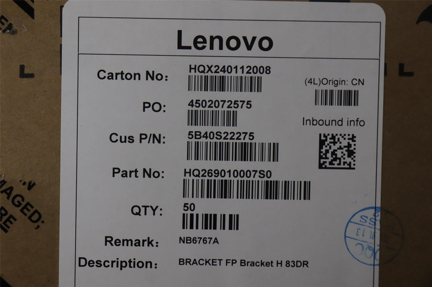 Lenovo FP Bracket H 83DR 5B40S22275