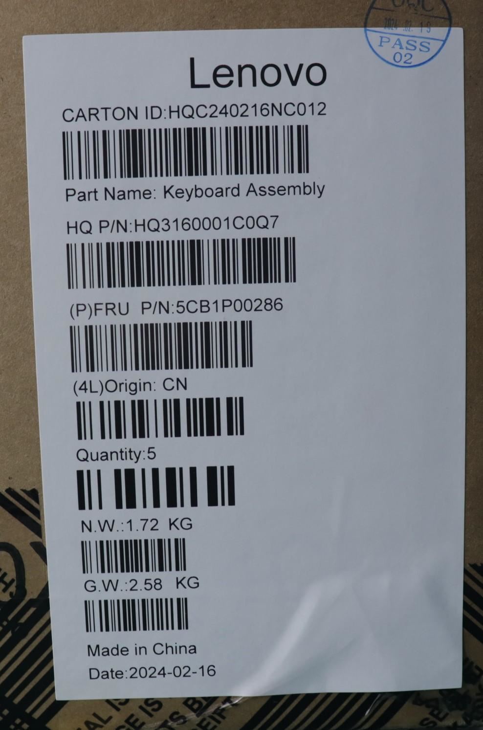 Lenovo UpperCaseASM GER H83DJ NFP TT 5CB1P00286