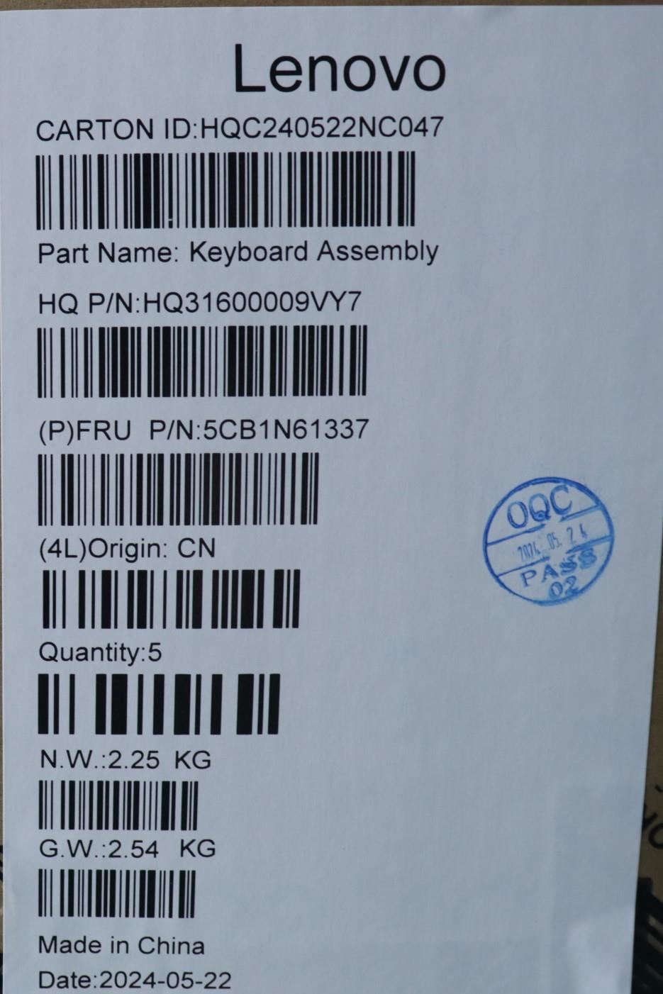 Lenovo Upper Case ASM_FRA H83DR LG GY 5CB1N61337