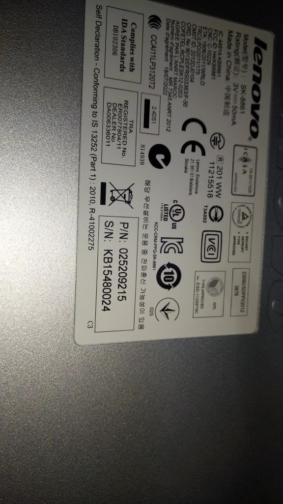 Lenovo Liteon SK-8861(SA) 2.4G KB-Silver8 Keyboard 25209215