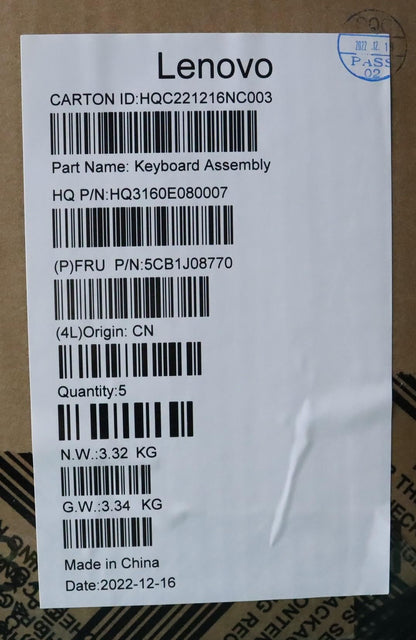 Lenovo Upper Case ASM_POR H 82SN CLGY DIS 5CB1J08770