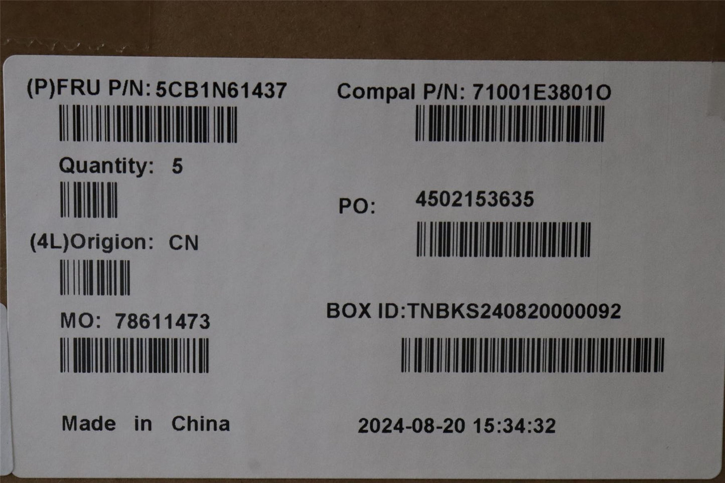 Lenovo Upper Case ASM_POR C 83FD EB BLWH 5CB1N61437