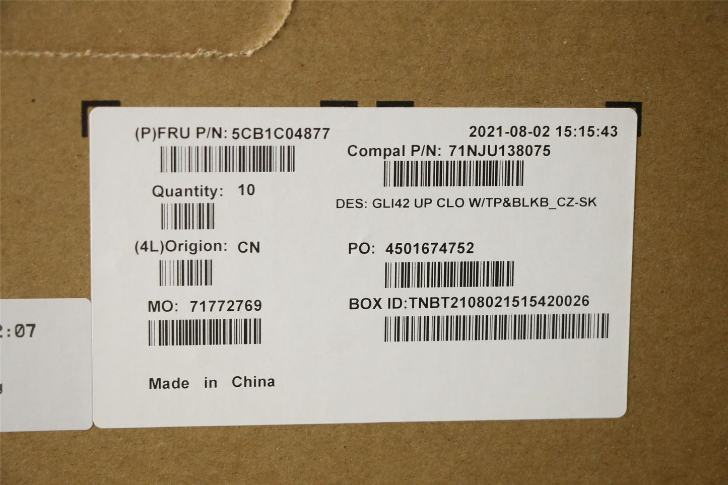 Lenovo UpperCaseASM_CZE/SLK C82L3 CloBL 5CB1C04877