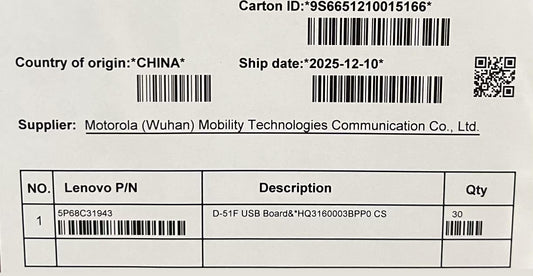 Lenovo D-51F Board&*HQ3160003BPP0 CS USB Board 5P68C31943
