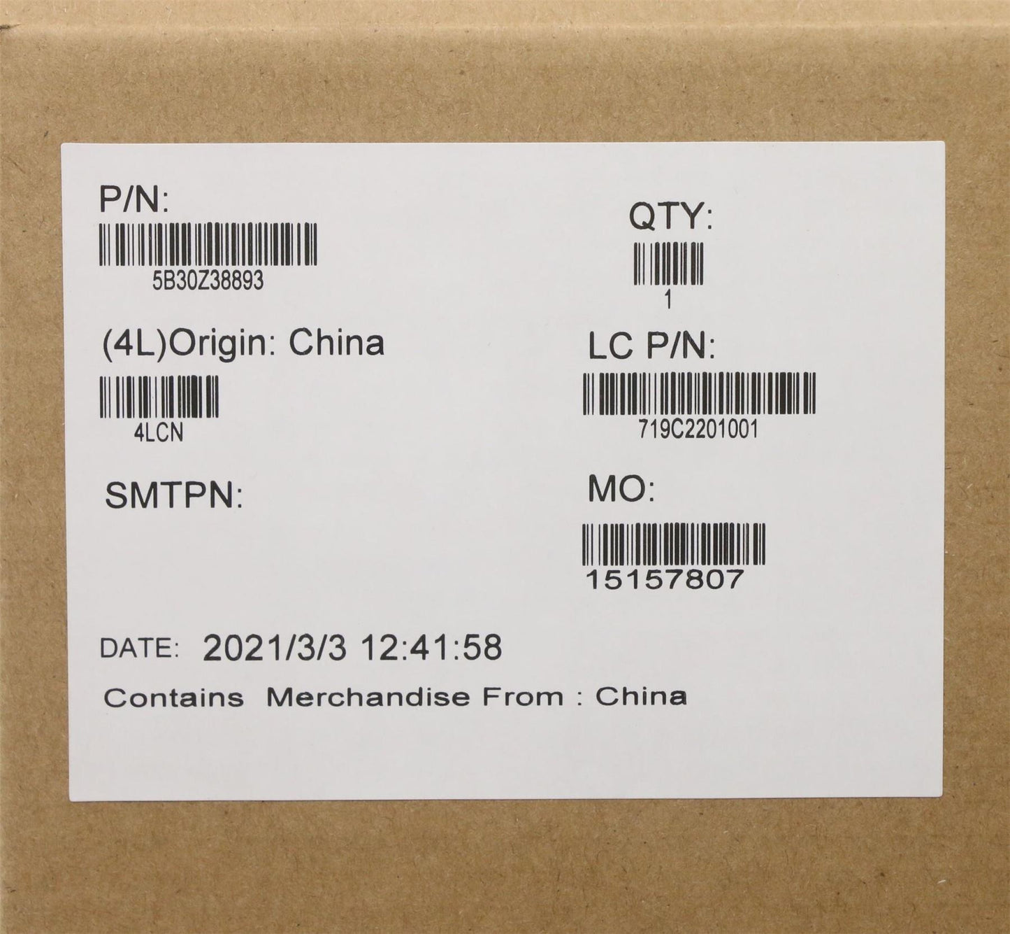Lenovo FRU BSheet Tape RG GY AL P15SG2 5B30Z38893