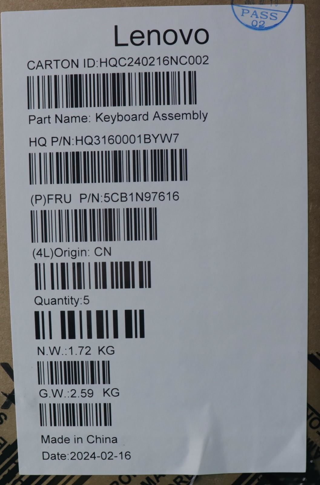 Lenovo UpperCaseASM GER H83DJ FP SG 5CB1N97616