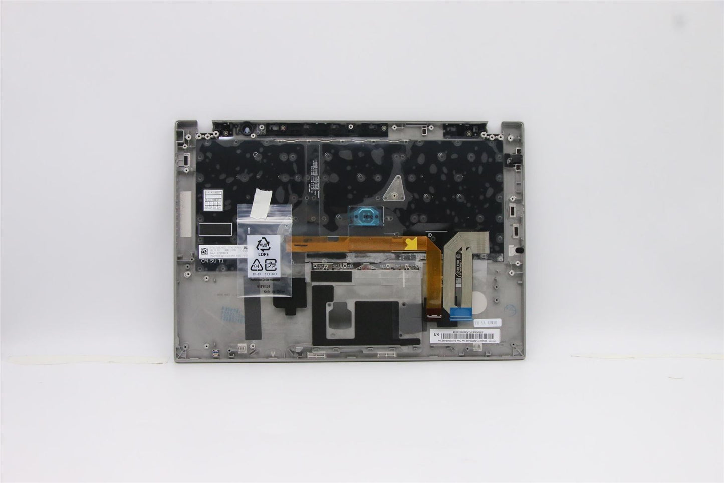 Lenovo ThinkPad T490s Keyboard Palmrest Top Cover Belgian Silver Backlit 02HM346