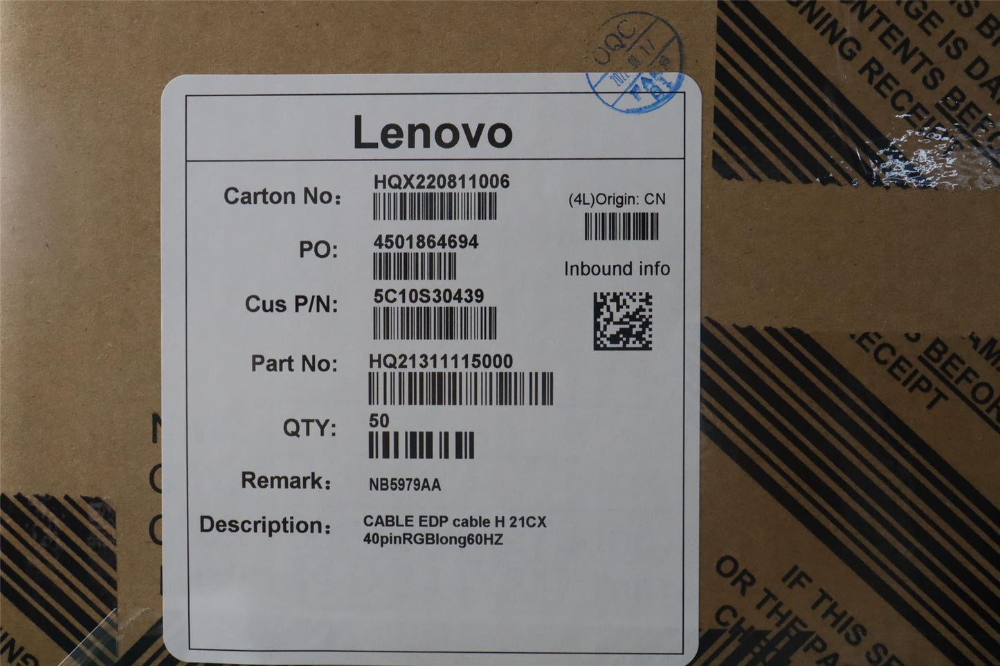 Lenovo EDP cable H 21CX 40pinRGBlong60HZ 5C10S30439