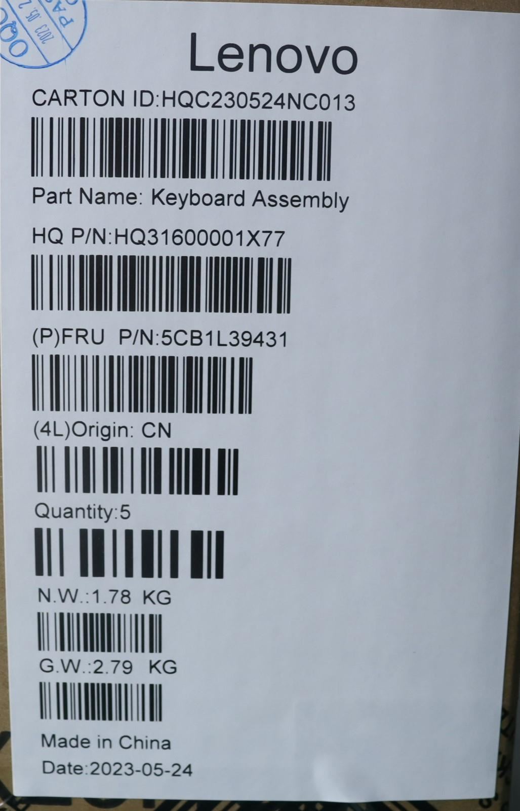 Lenovo Upper Case ASM_ITA H 82Y7 STGYNPS 5CB1L39431